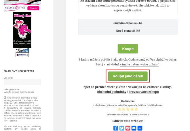 Krok 1: Na stránce s konkrétní e-knihou klikněte na zelené tlačítko Koupit jako dárek
